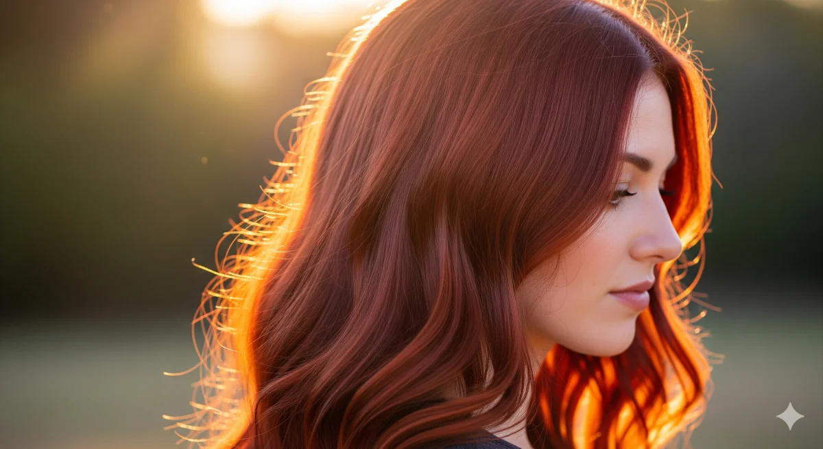 Soft auburn hair color showcasing gentle warmth and natural dimension
