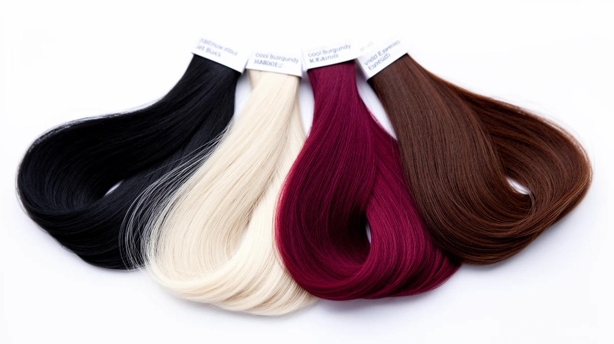 Bright Winter hair color swatches showing cool, vivid tones