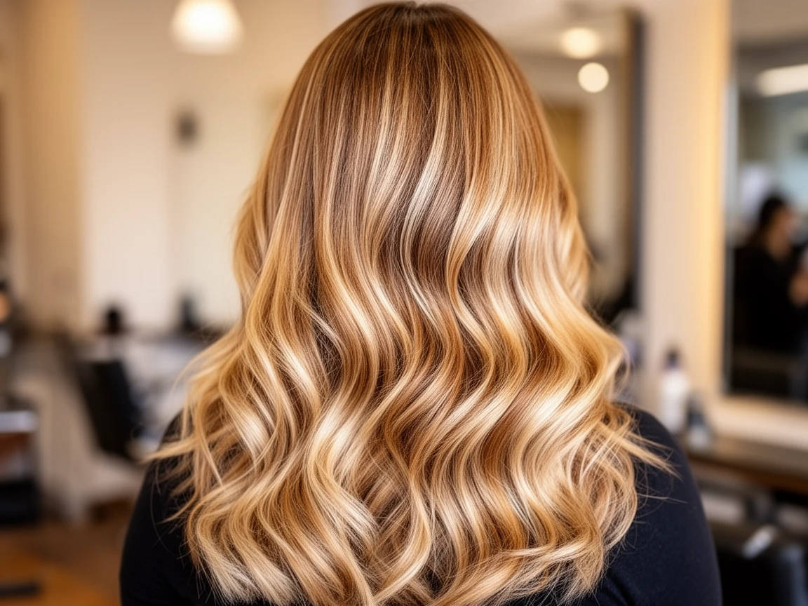Light Autumn balayage with golden highlights