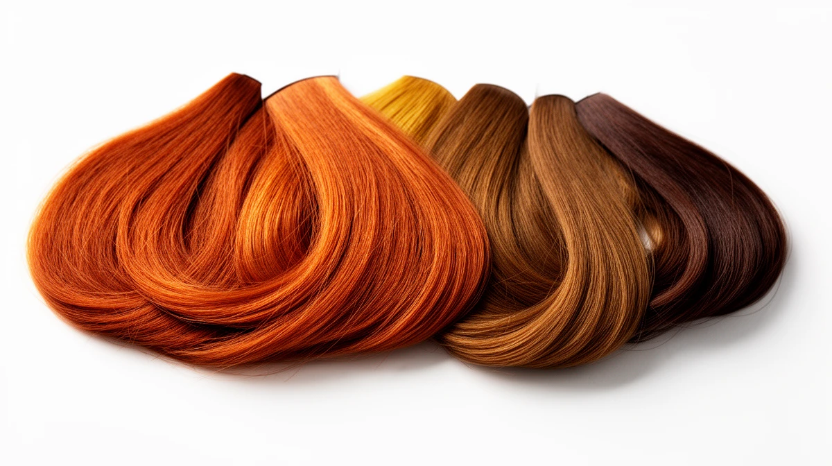 True Autumn hair color swatches showing warm auburn, copper, golden brown, and chocolate shades