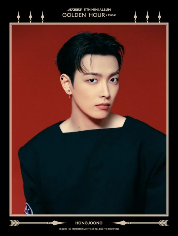 Editorial gallery of Hongjoong (ATEEZ) styled in cool winter outfits featuring sapphire, amethyst, and inky neutrals, highlighting glacier blue, raspberry, graphite, arctic white, and ultra black.