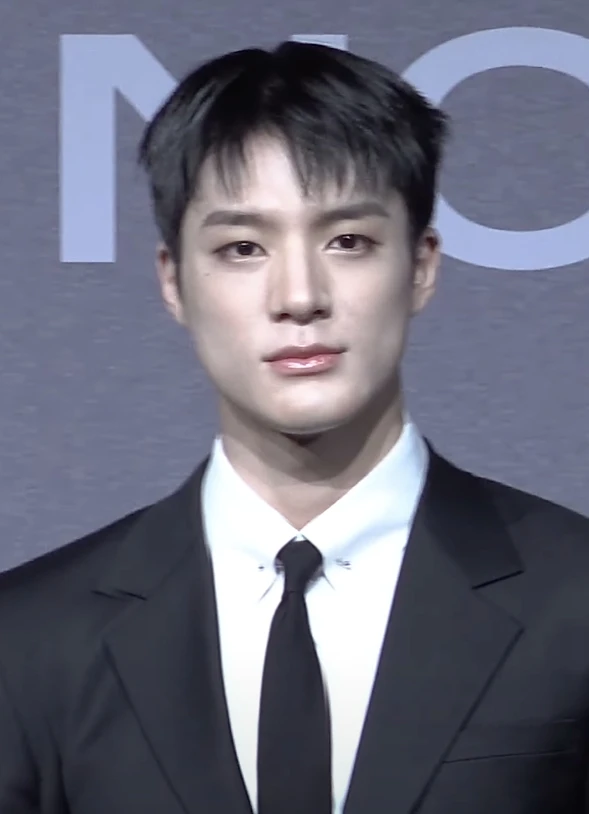 Jeno (NCT) wearing deep jewel-toned ensembles with sharp contrast, showcasing midnight navy, crimson, amethyst, gunmetal, and snow white from the Deep Winter palette.