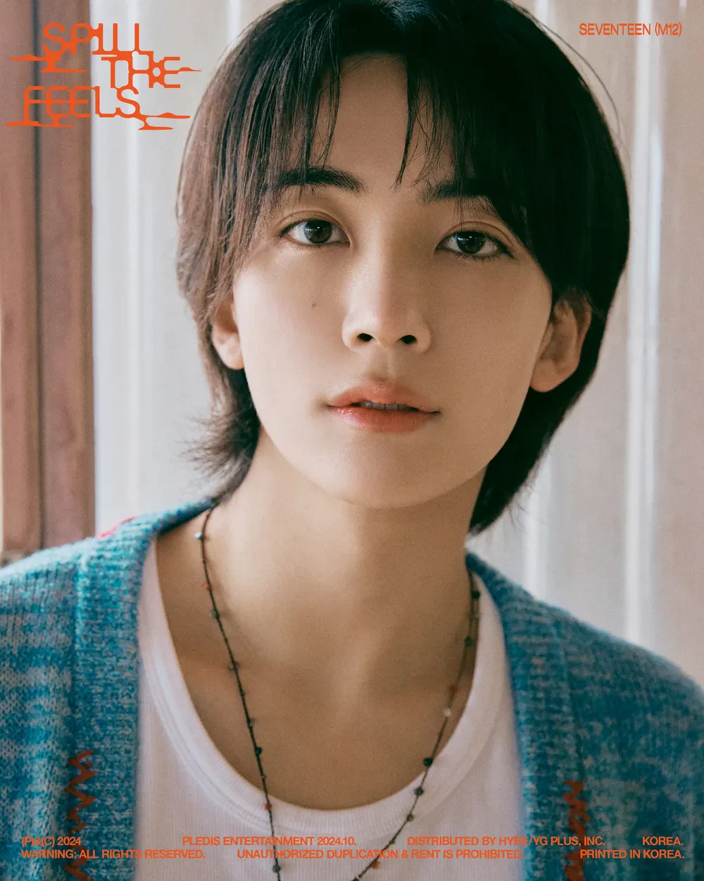 Editorial gallery of Jeonghan (SEVENTEEN) styled in vibrant autumn outfits featuring saffron, teal, and gold hardware, highlighting burnt sienna, chartreuse, emerald, molten gold, and espresso.