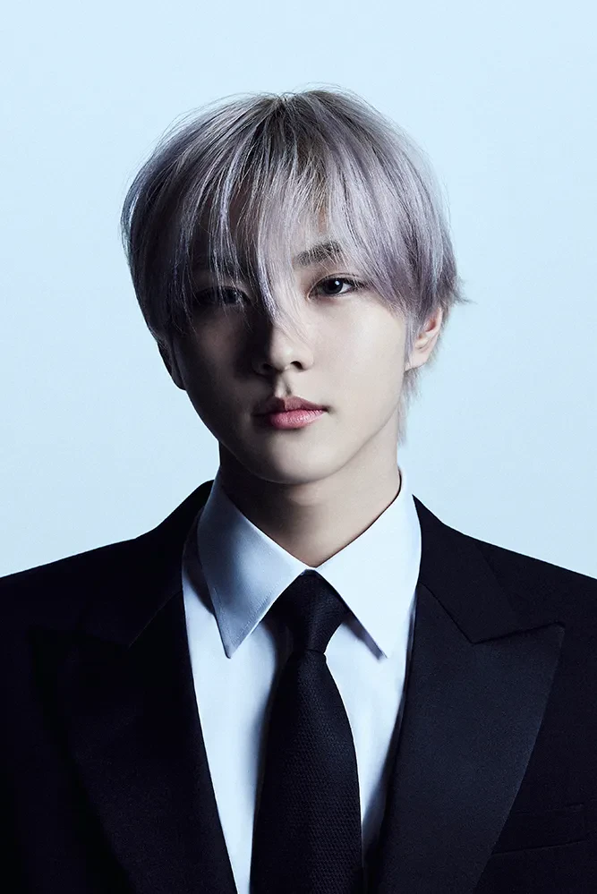 Jungwon (ENHYPEN) wearing deep jewel-toned ensembles with sharp contrast, showcasing midnight navy, crimson, amethyst, gunmetal, and snow white from the Deep Winter palette.