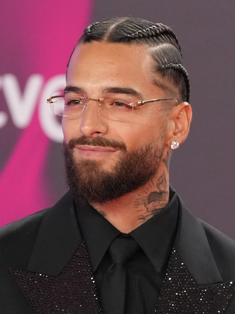 Maluma wearing deep jewel-toned ensembles with sharp contrast, showcasing midnight navy, crimson, amethyst, gunmetal, and snow white from the Deep Winter palette.