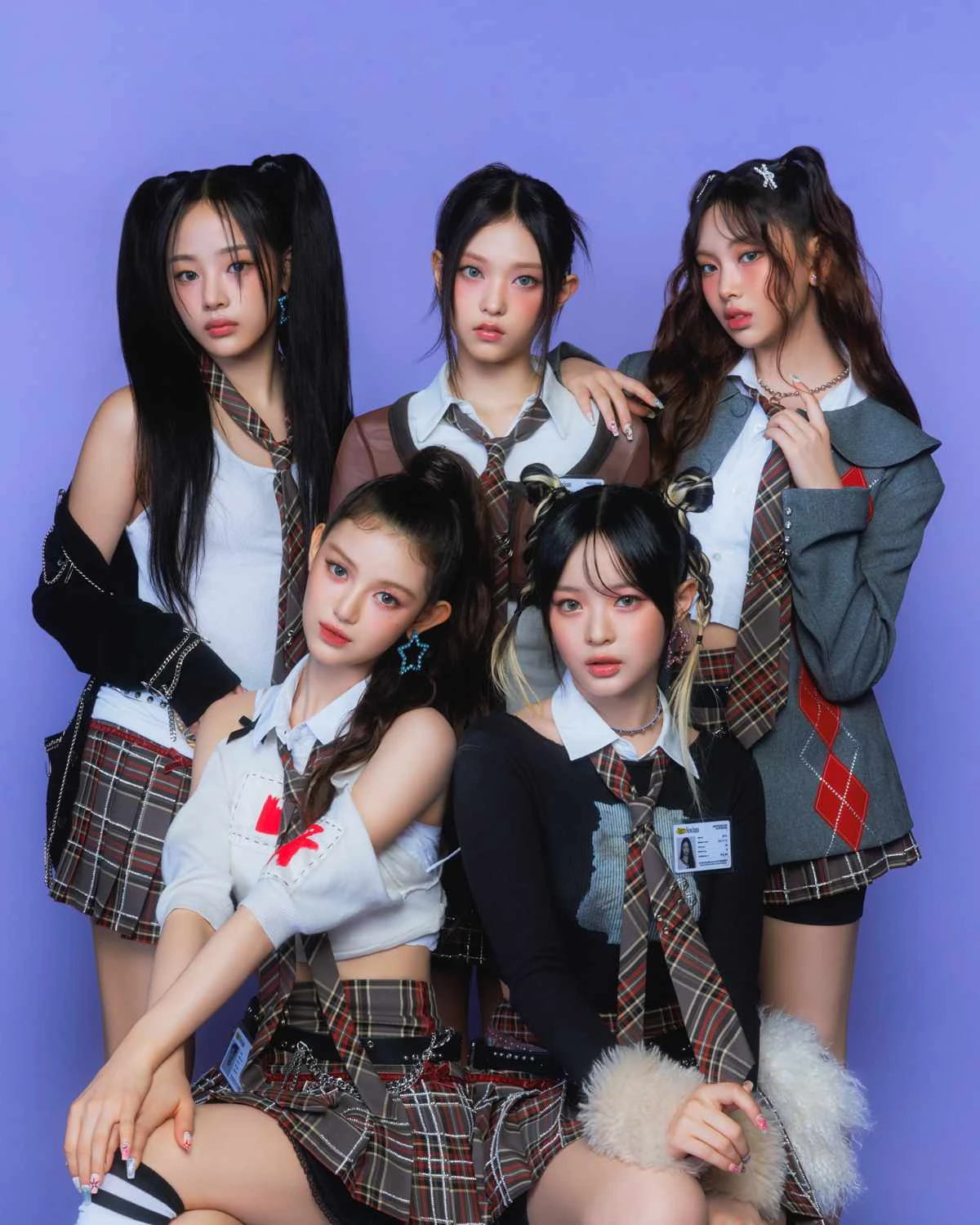 Editorial gallery of NewJeans (group) styled in warm spring looks packed with coral, turquoise, and golden accents, highlighting papaya orange, sunny marigold, aqua turquoise, creamy ivory, and rose gold.