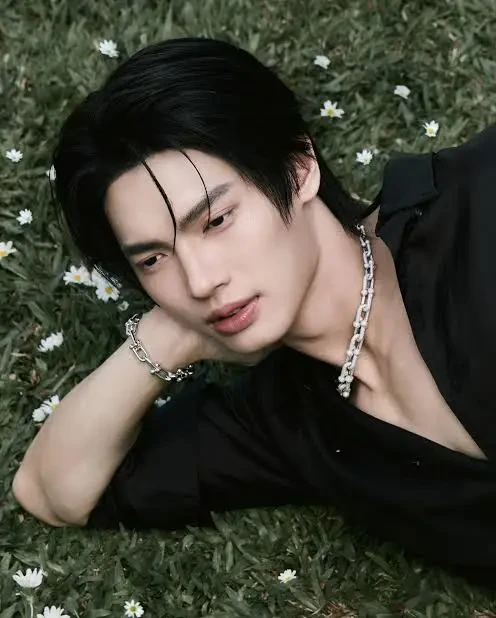 Editorial gallery of Win Metawin styled in light summer outfits blending powder blues, lilac, and silvery neutrals, highlighting sky blue, cool blush, opal gray, mint chiffon, and soft navy.